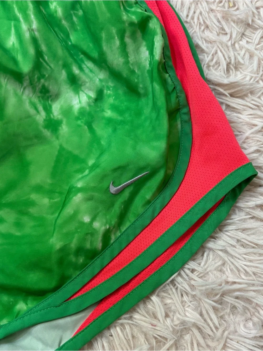 Nike Green Tie-Dye Athletic Shorts with Pink Side Panels
